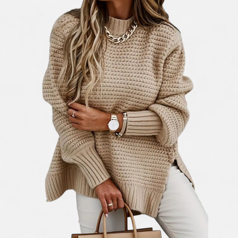 Ariste | Pull Femme Texturé à Demi‑Col Montant – Coupe Oversize & Finitions Élégantes