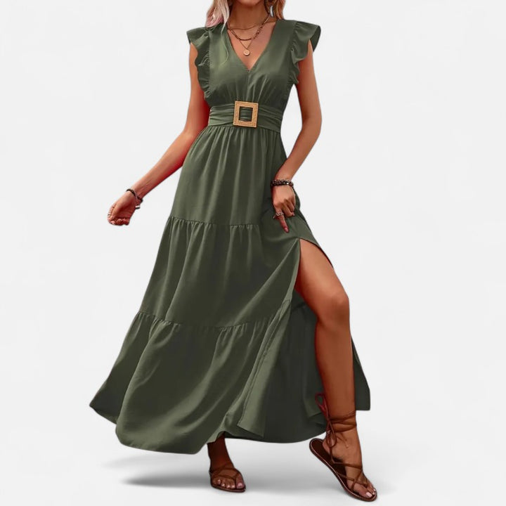 Ariste | Robe longue élégante à ceinture carrée pour femme