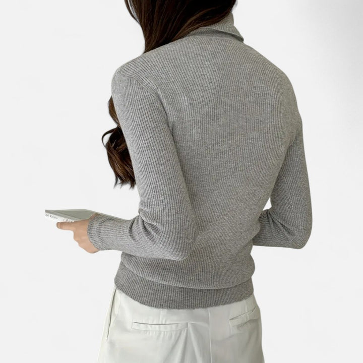 Ariste | Pull Femme Col Roulé Côtelé – Coupe Slim