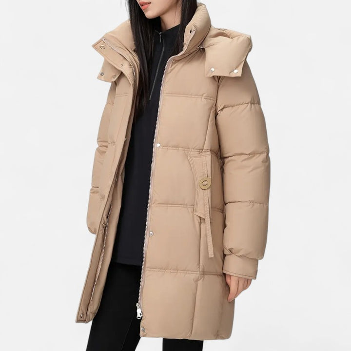 Ariste | Manteau matelassé à capuche mi-long pour femme
