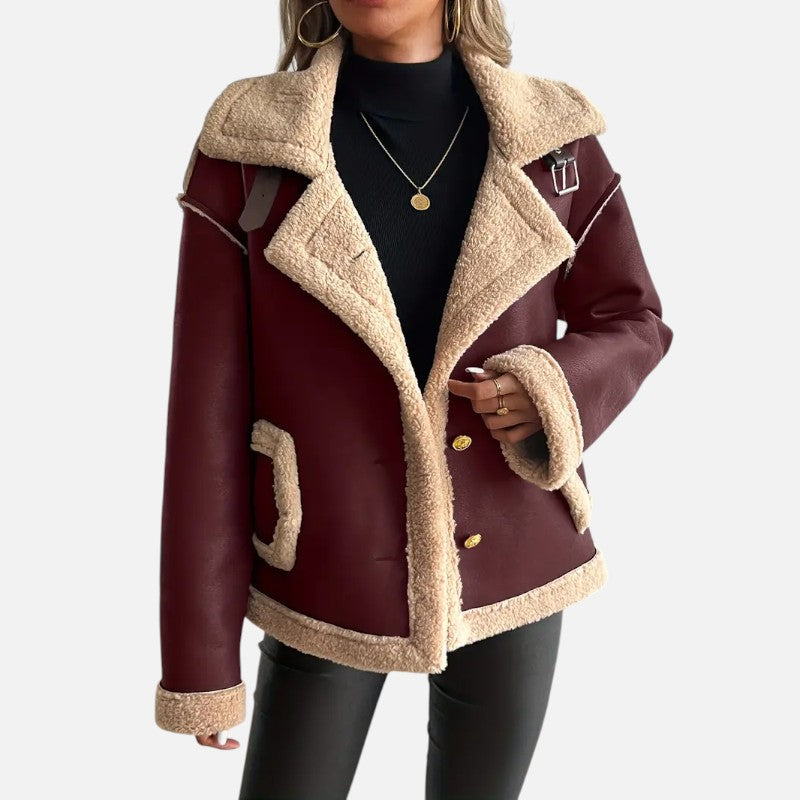 Ariste | Veste biker élégante doublée de fausse fourrure pour femme
