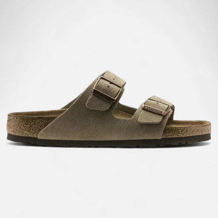Ariste | Cuir Velours Taupe – Sandales Décontractées à Lit de Pied Anatomique Souple