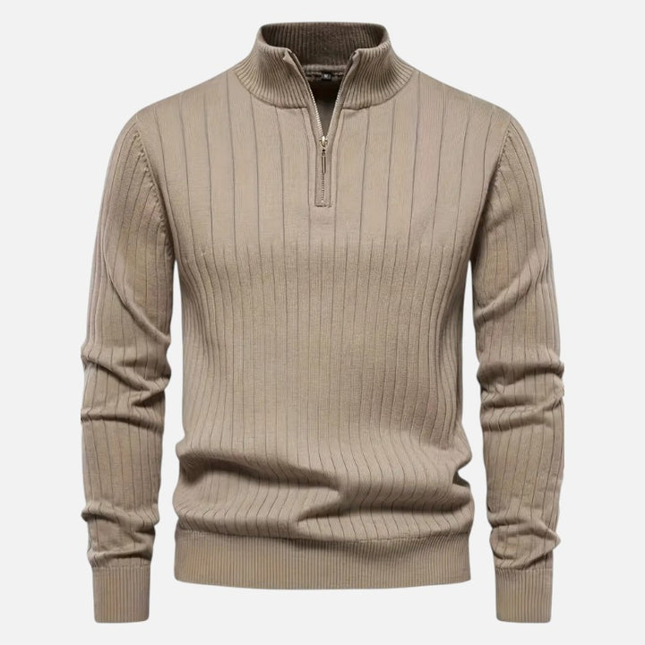 Ariste | Pull en maille côtelée à demi-zip pour homme