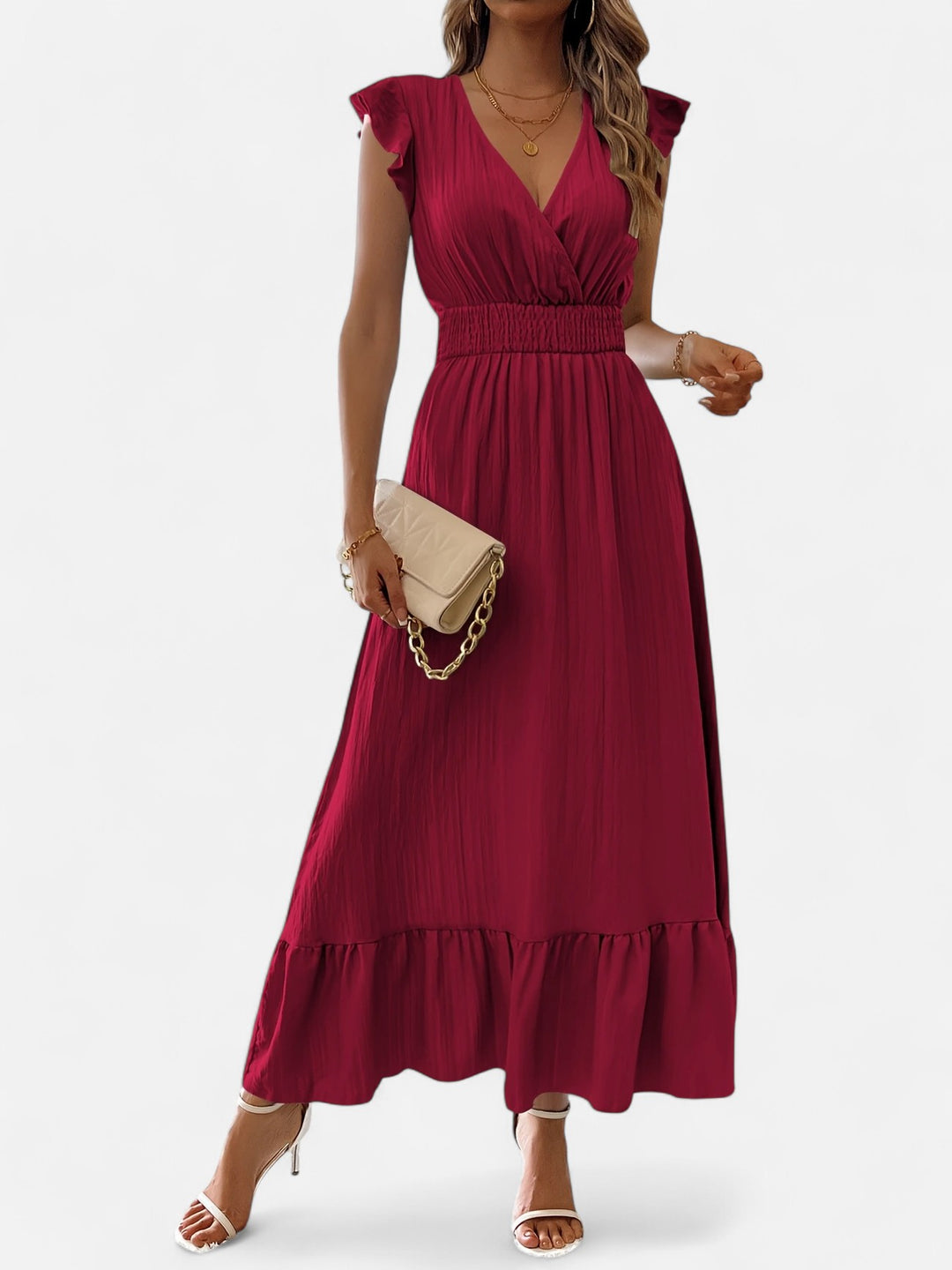 Ariste | Robe élégante à col croisé et manches à volants
