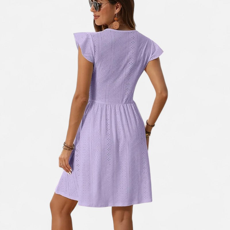Ariste | Robe courte en broderie anglaise avec dentelle – Femme