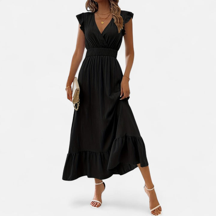 Ariste | Robe élégante à col croisé et manches à volants