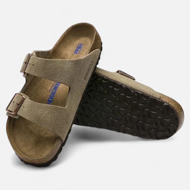 Ariste | Cuir Velours Taupe – Sandales Décontractées à Lit de Pied Anatomique Souple