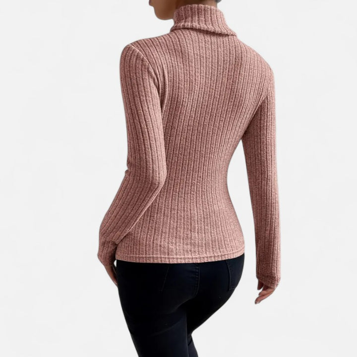 Ariste | Haut Femme Col Montant Côtelé – Manches Longues