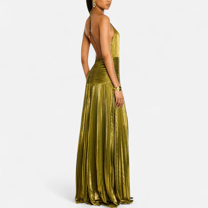 Ariste | Robe longue à épaules dénudées verte