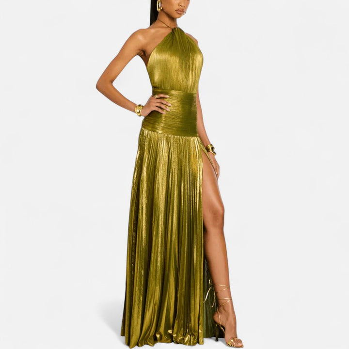 Ariste | Robe longue à épaules dénudées verte