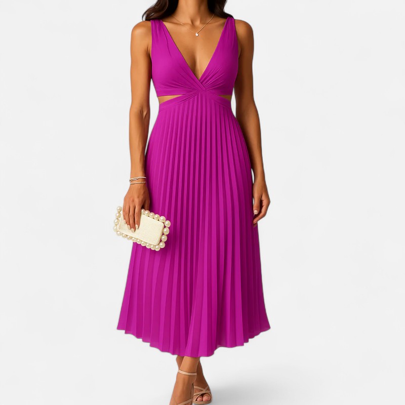 Ariste | Robe Plissée Élégance & Raffinement – Tissu Satiné