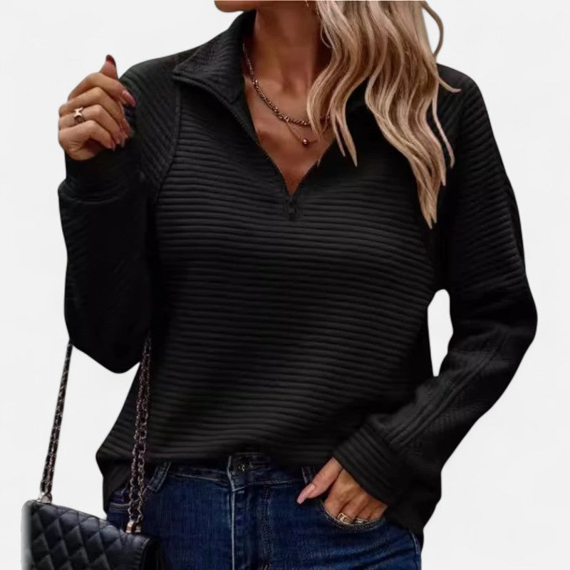 Ariste | Pull Femme Zippé à Demi-Fermeture – Col Montant en Maille Côtelée – Coupe Décontractée