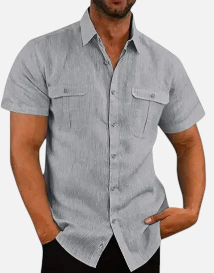 Ariste - Chemise confort à manches courtes en coton et lin pour homme