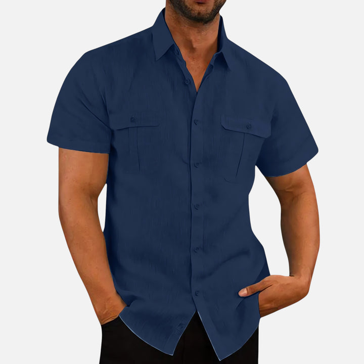 Ariste | Chemise confort à manches courtes en coton et lin pour homme