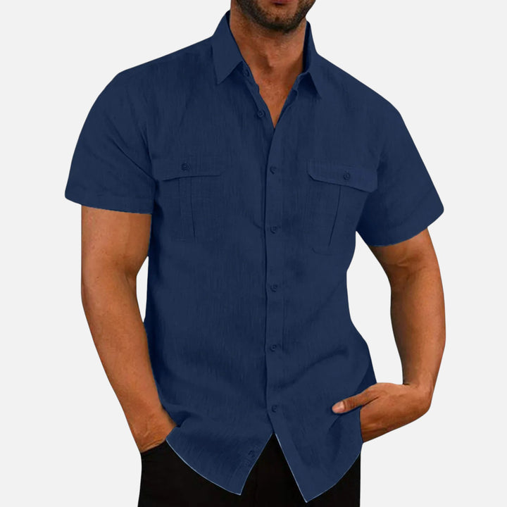 Ariste - Chemise confort à manches courtes en coton et lin pour homme