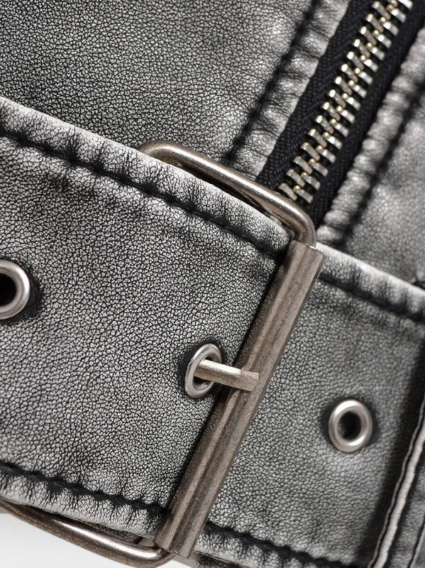 Ariste | Veste biker courte vintage en simili cuir pour femme