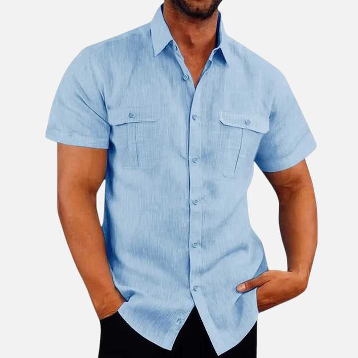 Ariste - Chemise confort à manches courtes en coton et lin pour homme