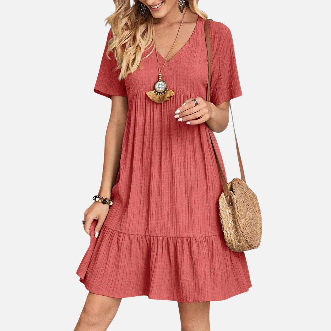 Ariste | Robe ample à col en V et manches courtes pour femme