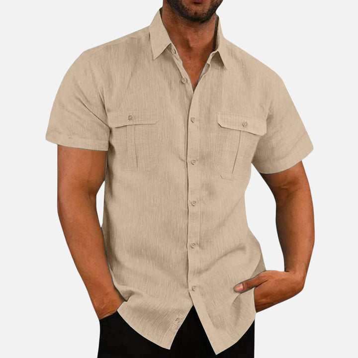 Ariste - Chemise confort à manches courtes en coton et lin pour homme