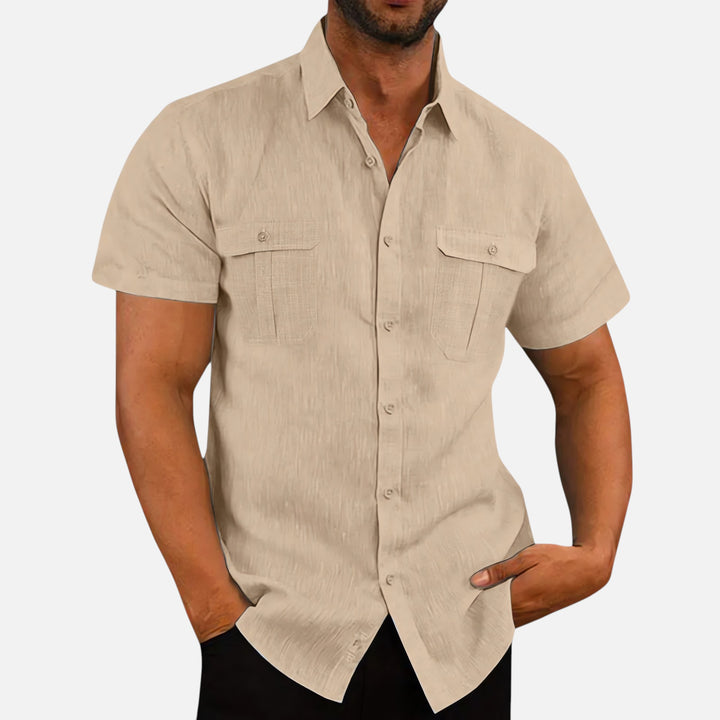 Ariste | Chemise confort à manches courtes en coton et lin pour homme