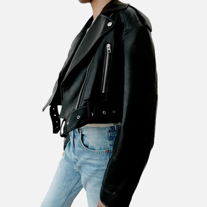 Ariste | Veste courte biker en cuir pour femme