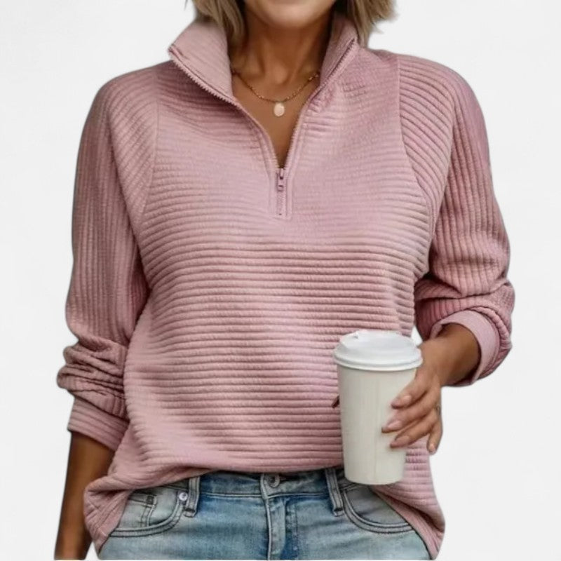 Ariste | Pull Femme Zippé à Demi-Fermeture – Col Montant en Maille Côtelée – Coupe Décontractée