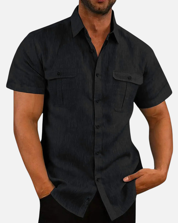 Ariste - Chemise confort à manches courtes en coton et lin pour homme