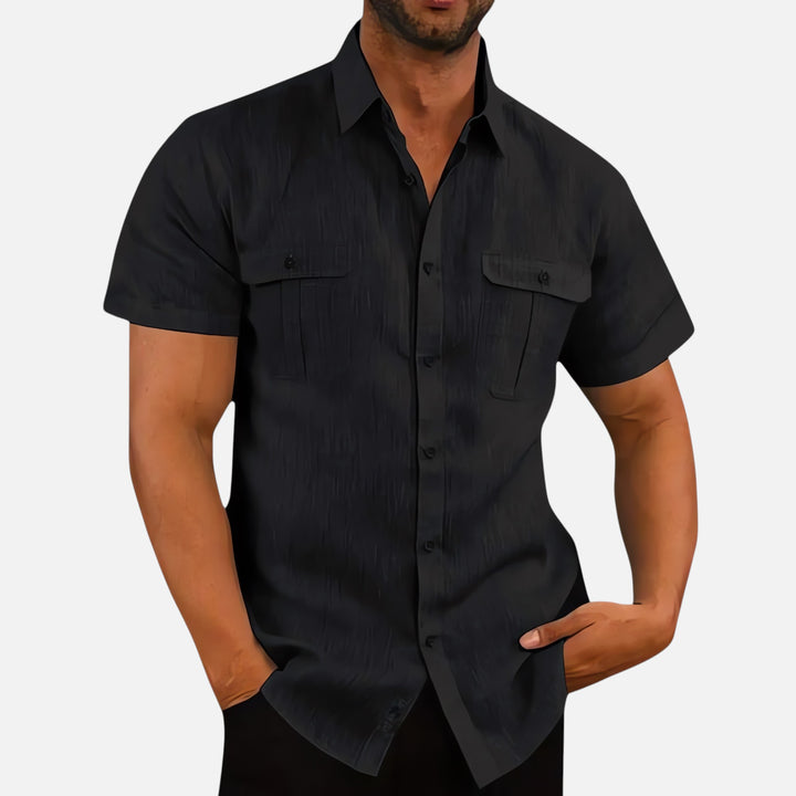 Ariste | Chemise confort à manches courtes en coton et lin pour homme