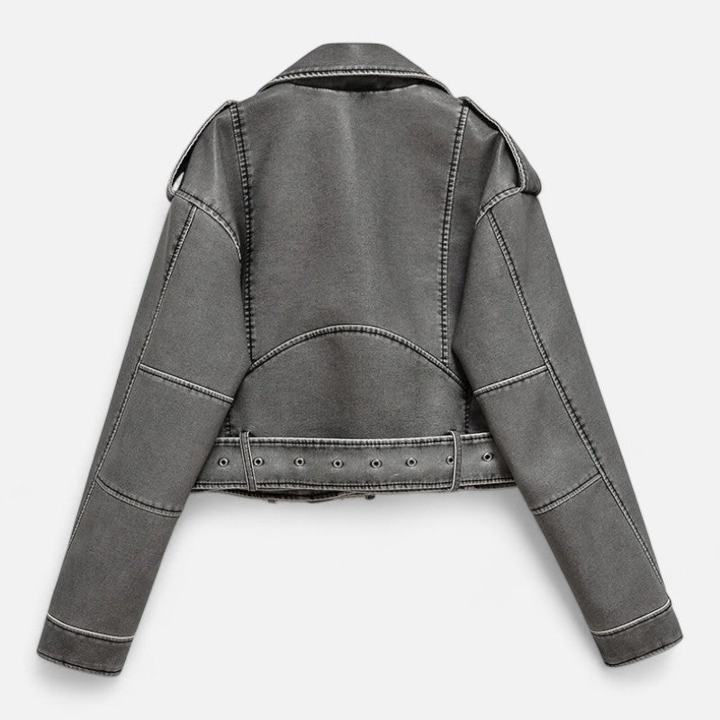 Ariste | Veste biker courte vintage en simili cuir pour femme
