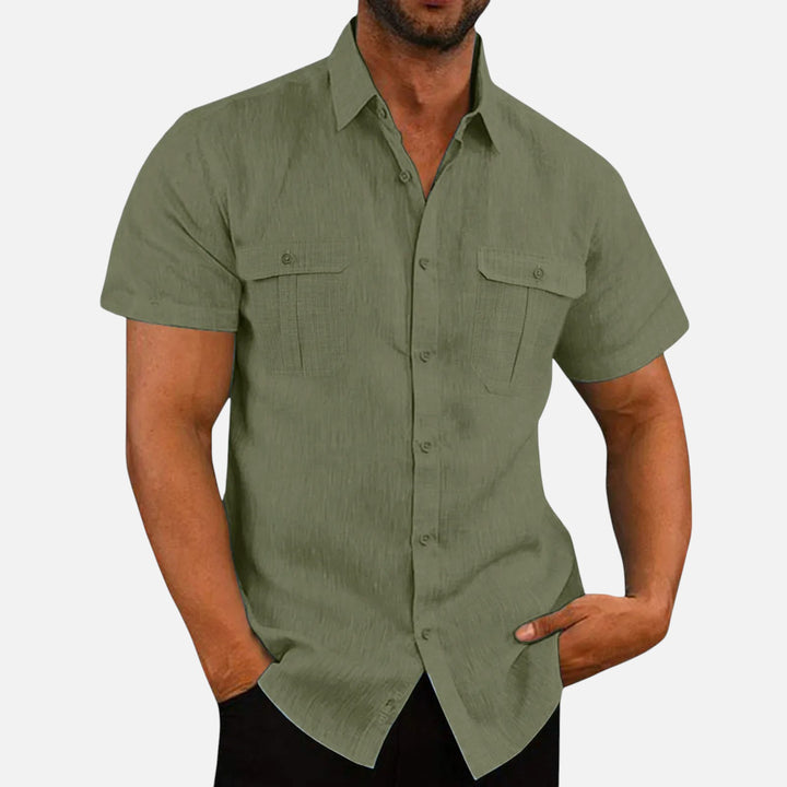 Ariste - Chemise confort à manches courtes en coton et lin pour homme