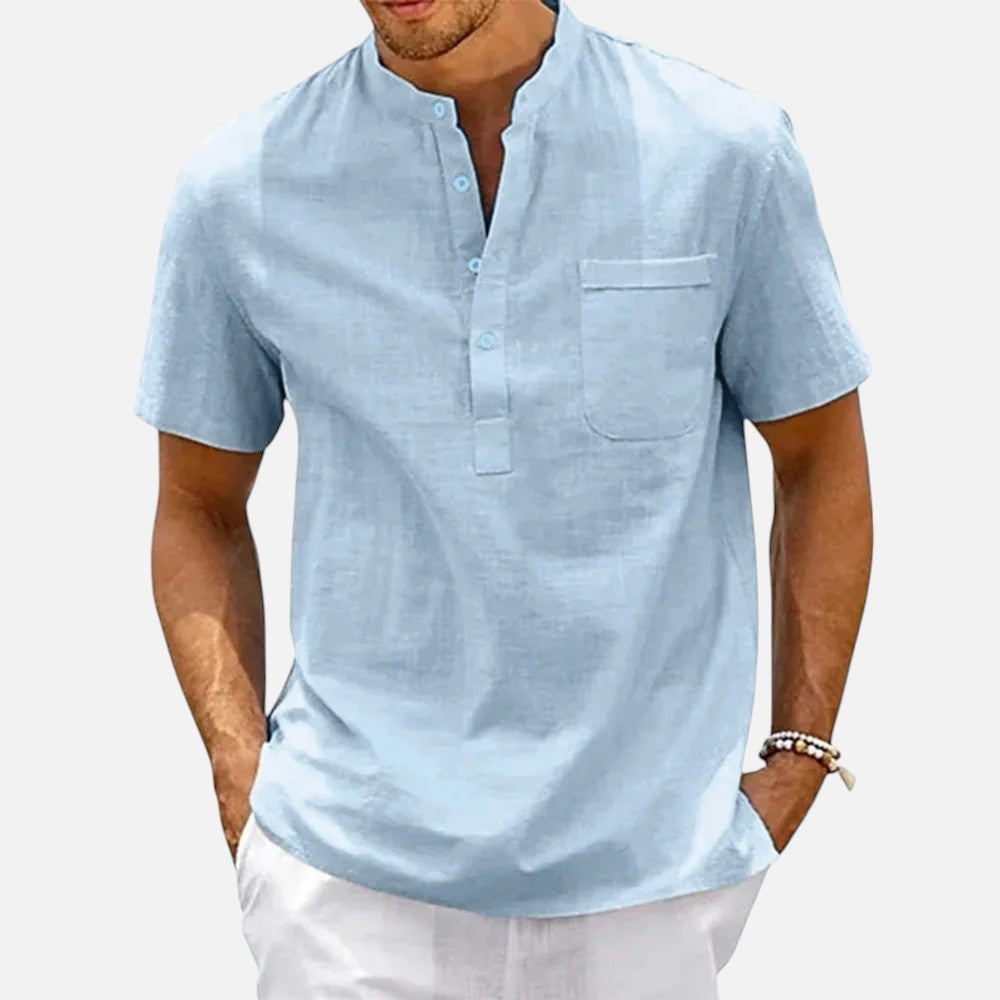Ariste | Chemise à manches courtes en coton et lin pour hommes