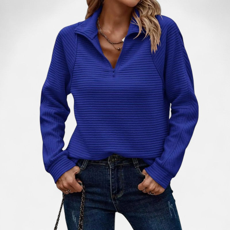 Ariste | Pull Femme Zippé à Demi-Fermeture – Col Montant en Maille Côtelée – Coupe Décontractée
