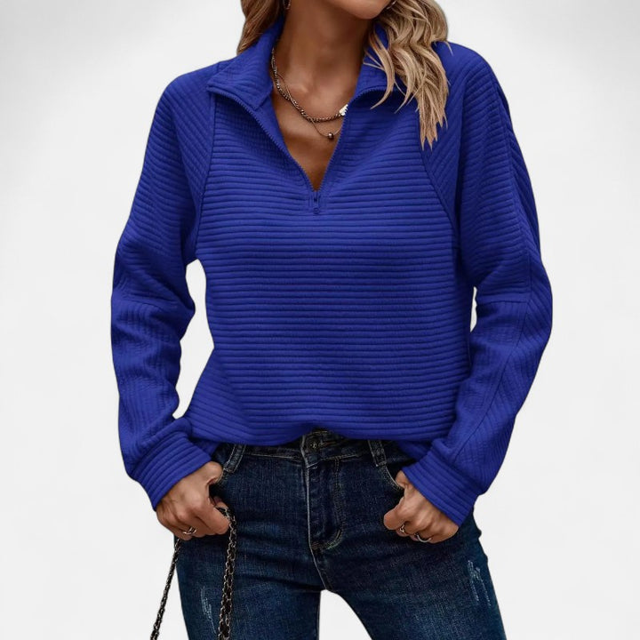 Ariste | Pull Femme Zippé à Demi-Fermeture – Col Montant en Maille Côtelée – Coupe Décontractée