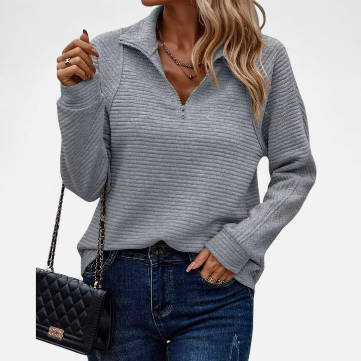 Ariste | Pull Femme Zippé à Demi-Fermeture – Col Montant en Maille Côtelée – Coupe Décontractée