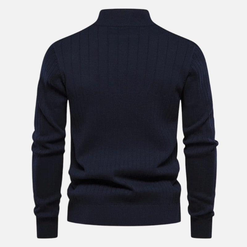 Ariste | Pull en maille côtelée à demi-zip pour homme