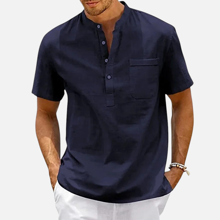 Ariste | Chemise à manches courtes en coton et lin pour hommes