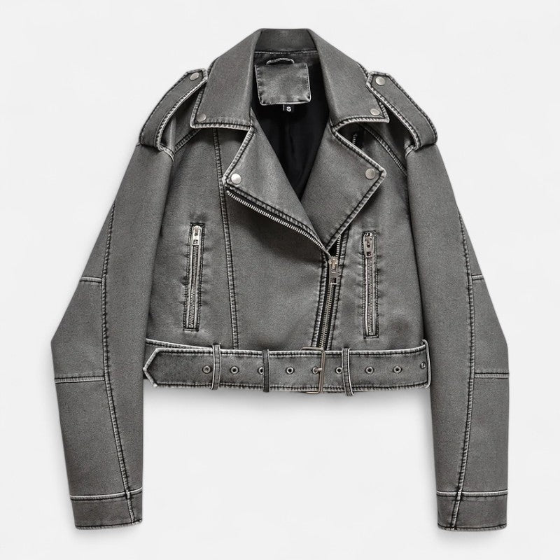 Ariste | Veste biker courte vintage en simili cuir pour femme