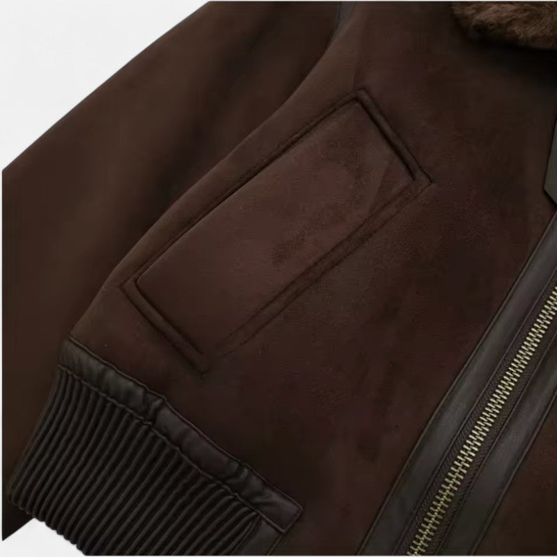 Ariste | Veste aviateur courte doublée en fausse fourrure pour femme