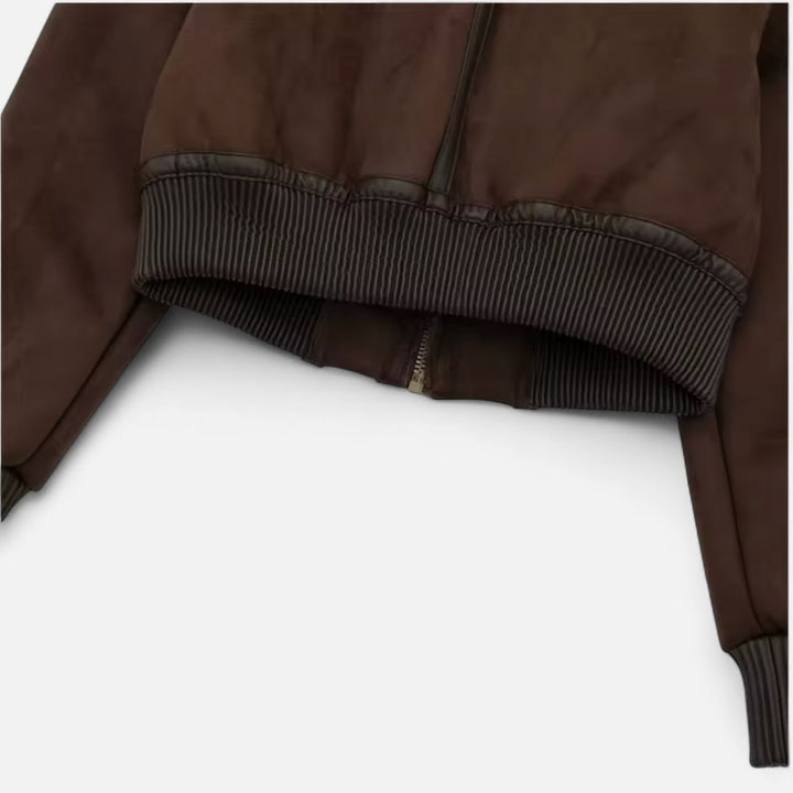 Ariste | Veste aviateur courte doublée en fausse fourrure pour femme