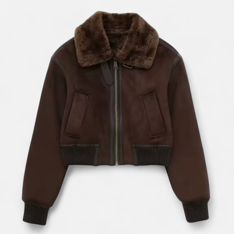 Ariste | Veste aviateur courte doublée en fausse fourrure pour femme