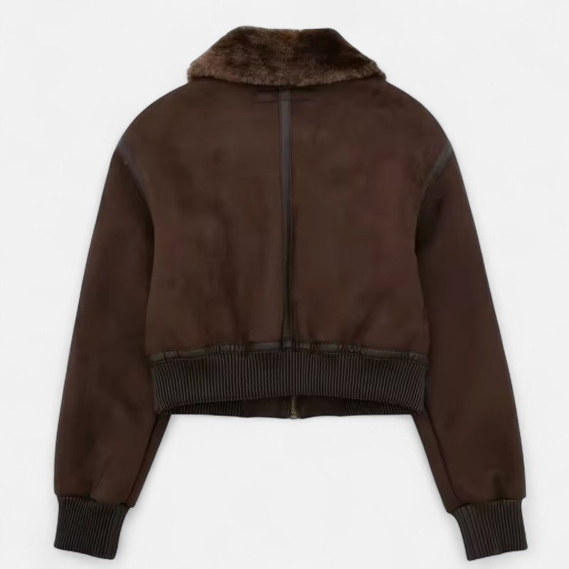 Ariste | Veste aviateur courte doublée en fausse fourrure pour femme