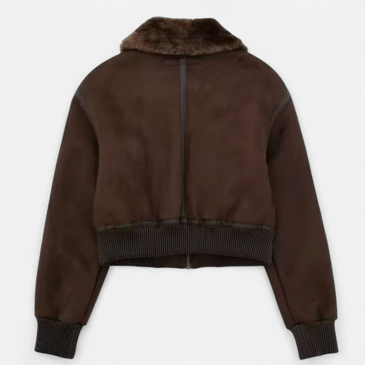 Ariste | Veste aviateur courte doublée en fausse fourrure pour femme