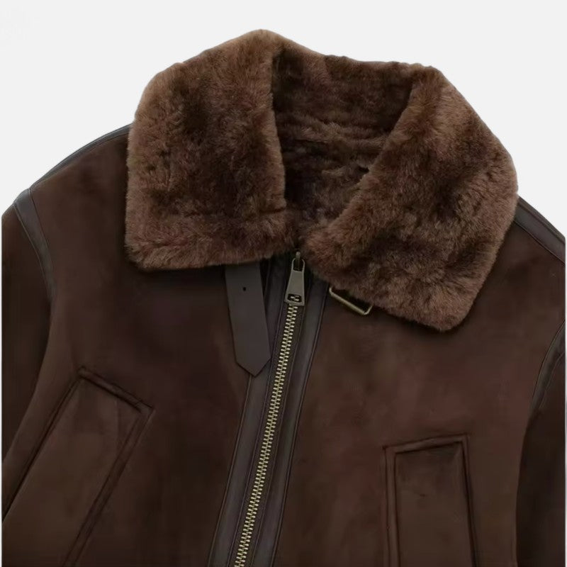 Ariste | Veste aviateur courte doublée en fausse fourrure pour femme