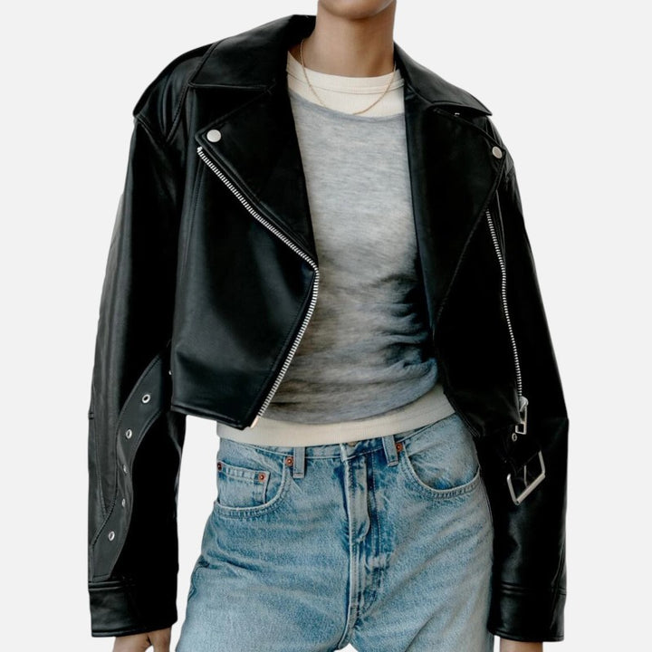 Ariste | Veste courte biker en cuir pour femme