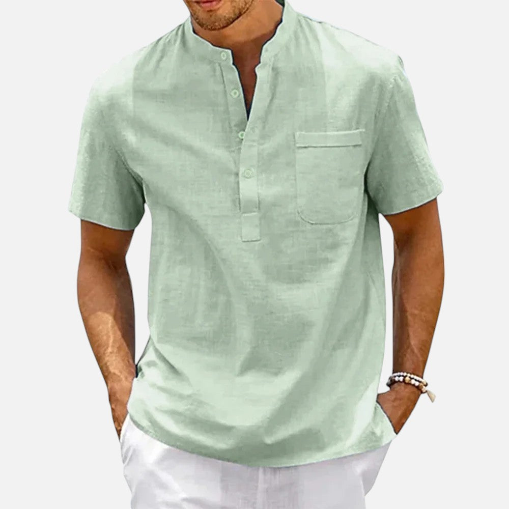 Ariste | Chemise à manches courtes en coton et lin pour hommes