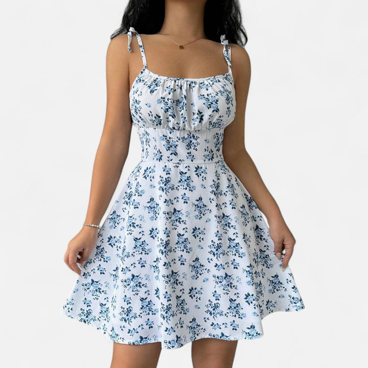 Ariste | Robe courte à bretelles fines et fleurs pour femme