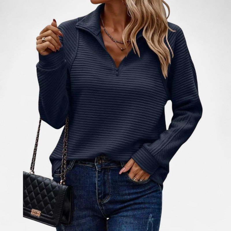 Ariste | Pull Femme Zippé à Demi-Fermeture – Col Montant en Maille Côtelée – Coupe Décontractée