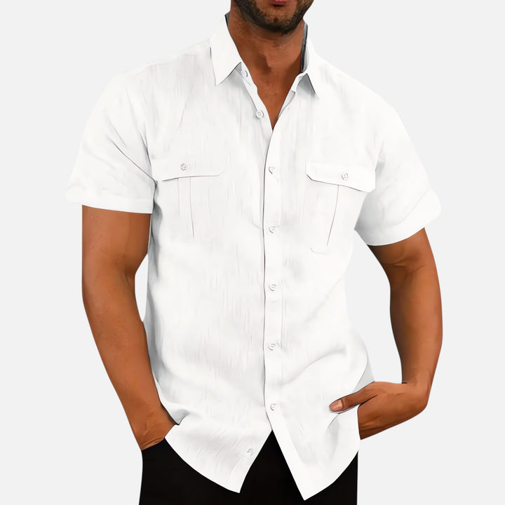 Ariste | Chemise confort à manches courtes en coton et lin pour homme