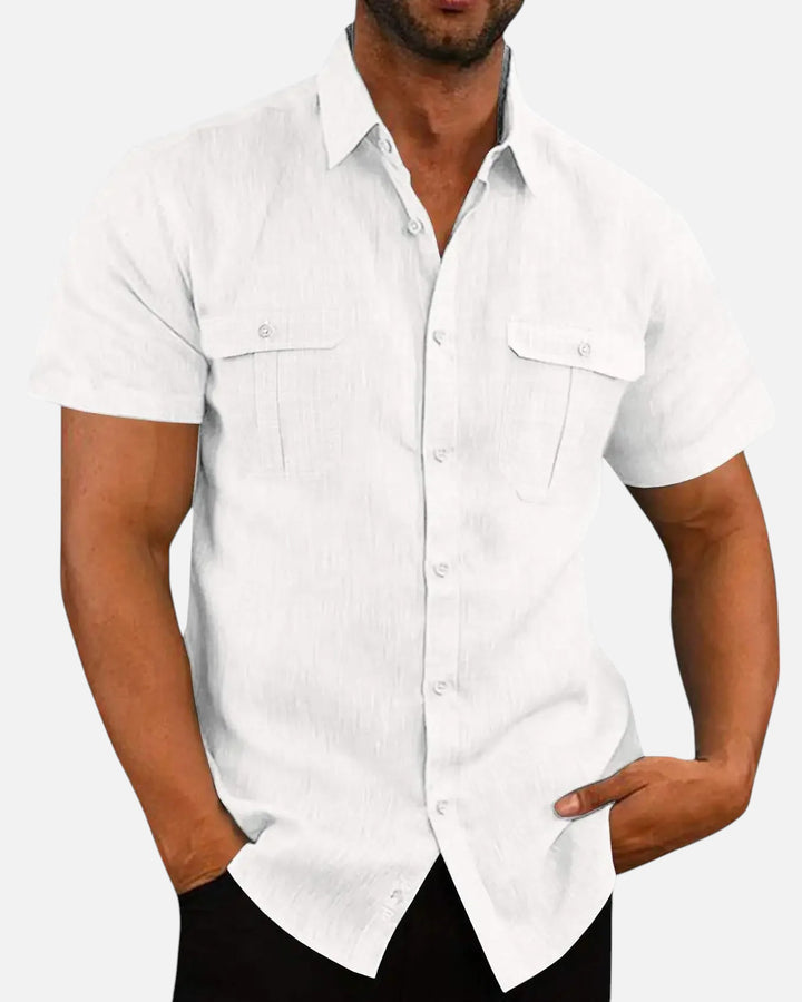Ariste - Chemise confort à manches courtes en coton et lin pour homme