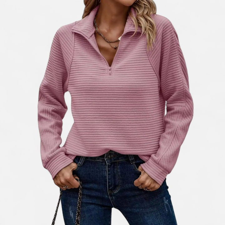 Ariste | Pull Femme Zippé à Demi-Fermeture – Col Montant en Maille Côtelée – Coupe Décontractée